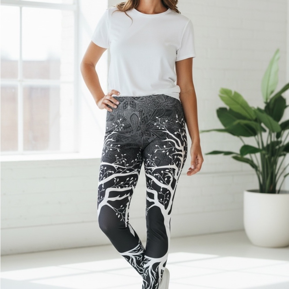 Black and White Tree Design Women's Leggings